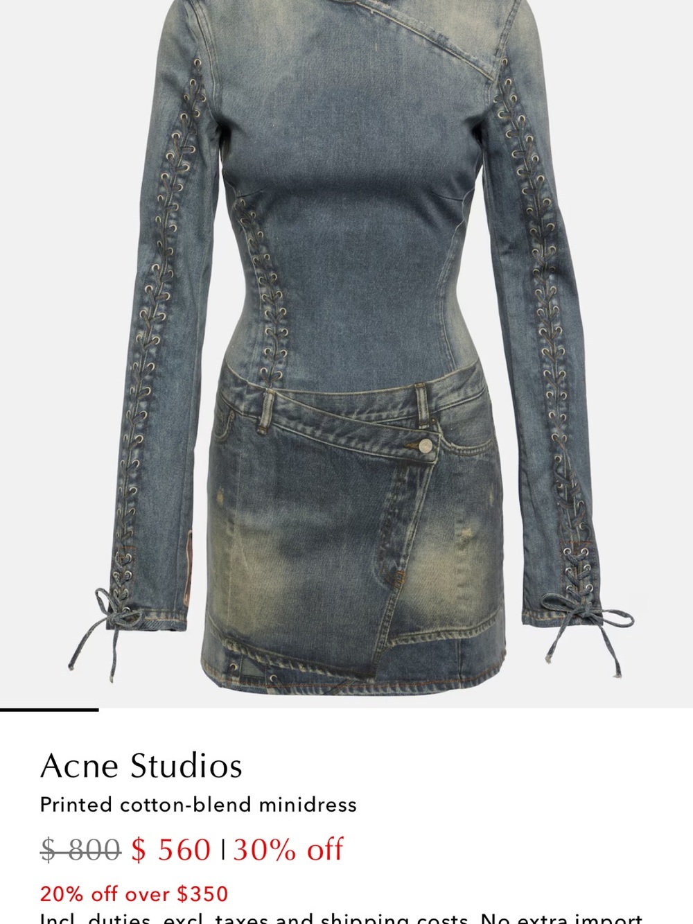 Acne Blue Faded Denim Mini Dress. Denim printed 97% cotton - Picture 4 of 13